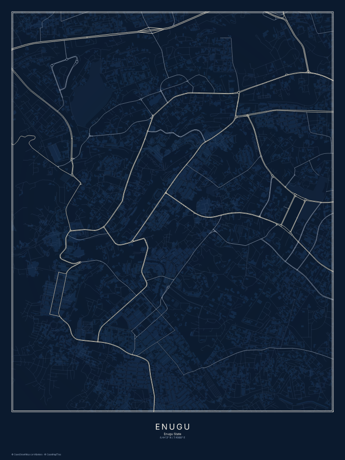Enugu map poster, midnight style