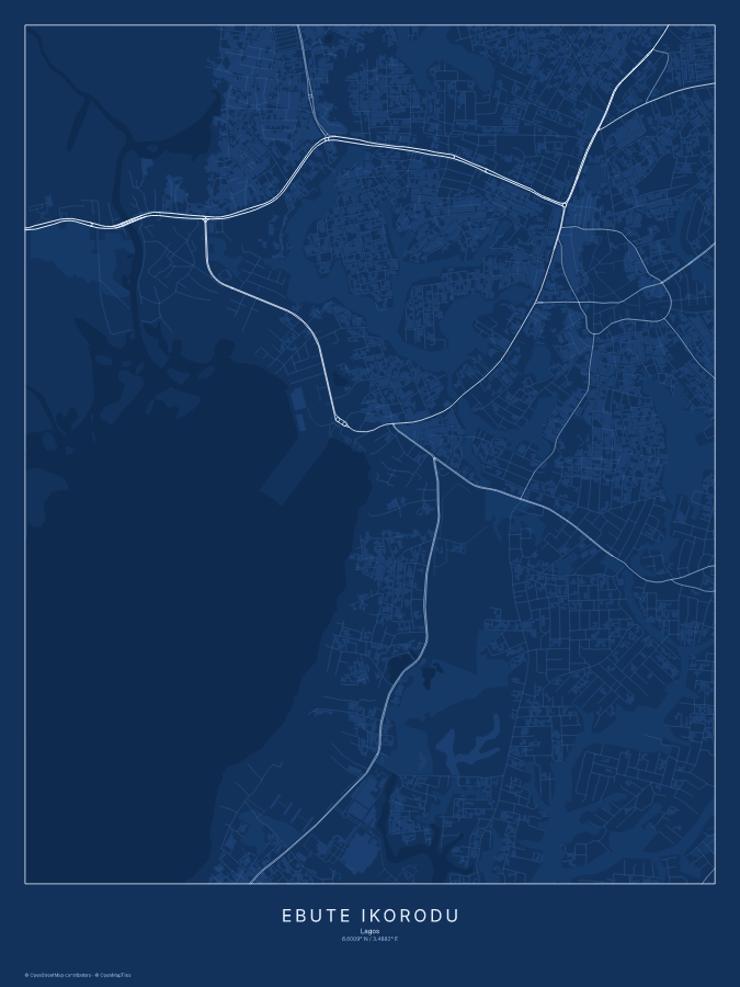 Ebute Ikorodu map poster, blueprint style