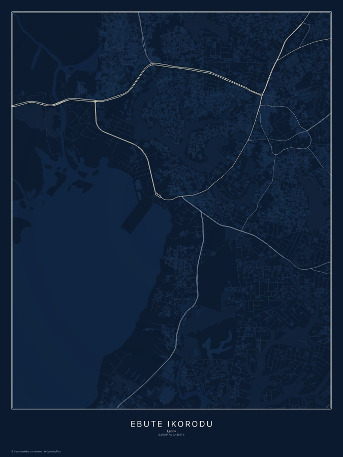 Ebute Ikorodu map poster, midnight style