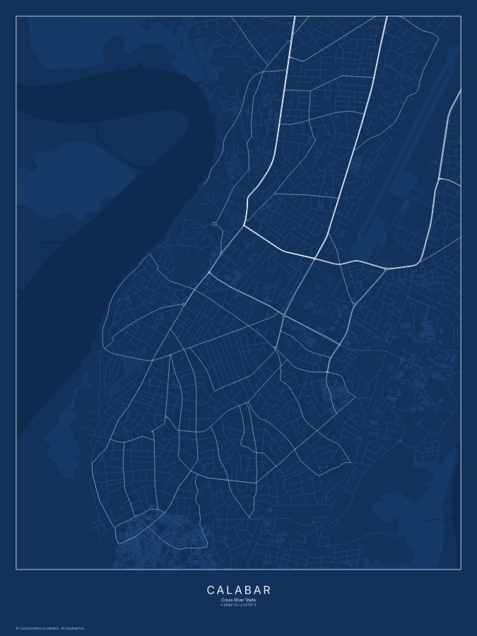 Calabar map poster, blueprint style