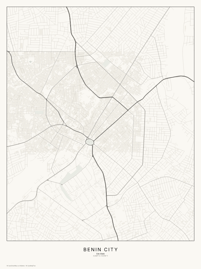 Benin City map poster, classic style