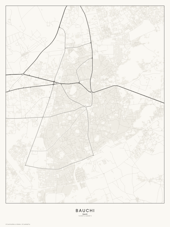 Bauchi map poster, classic style