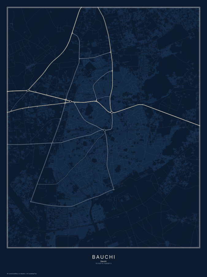 Bauchi map poster, midnight style