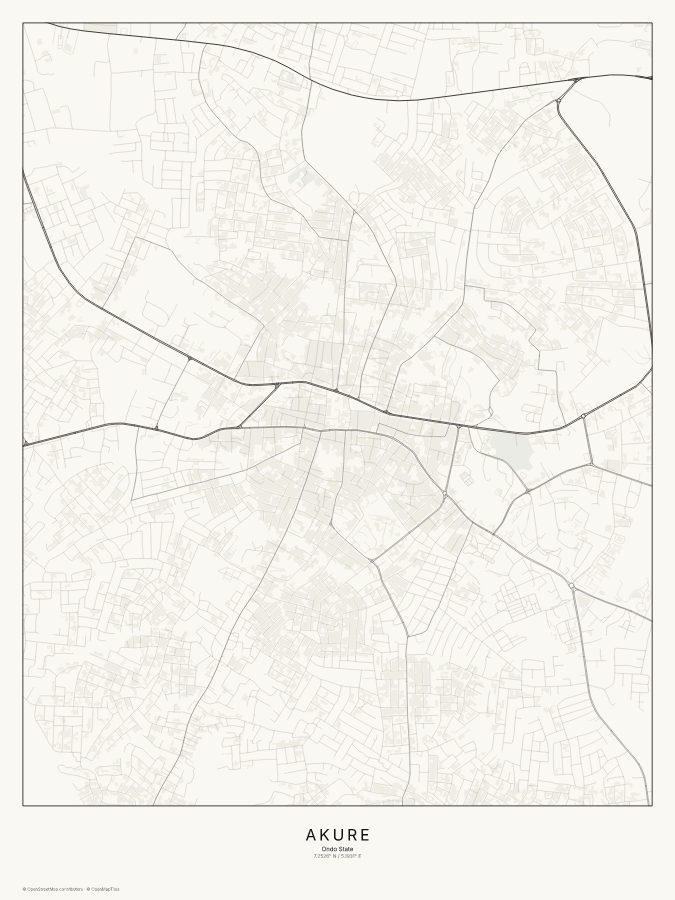 Akure map poster, classic style
