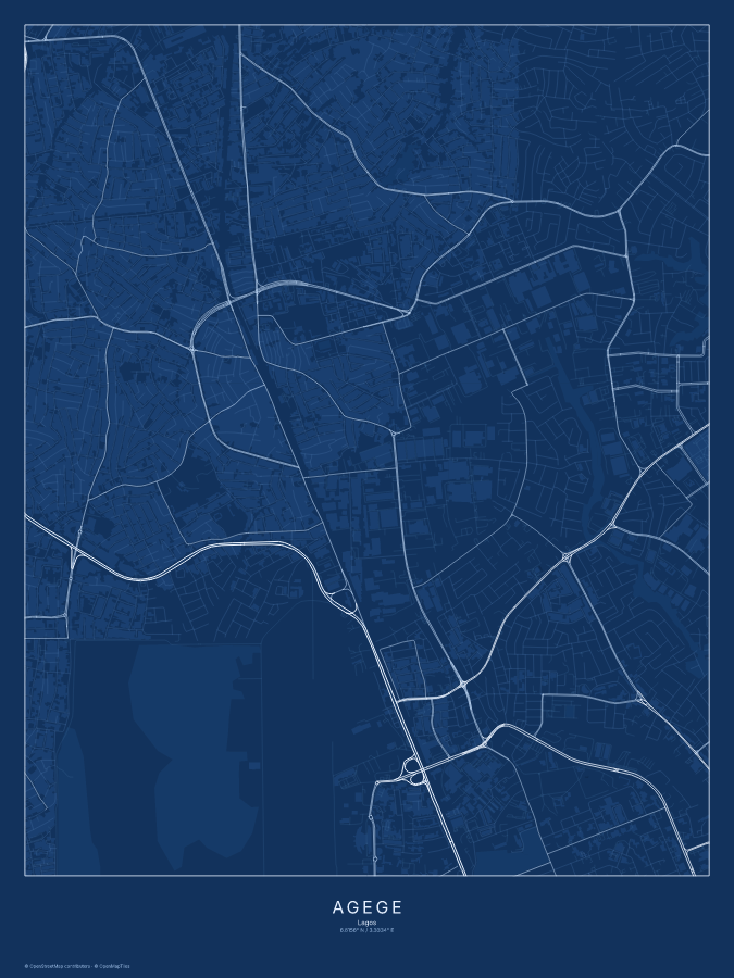 Agege map poster, blueprint style