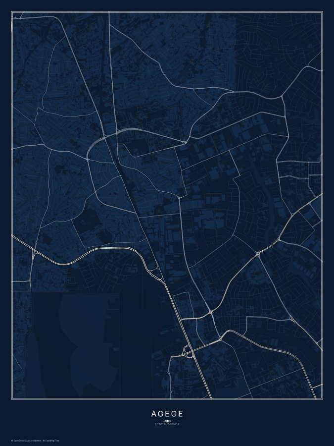 Agege map poster, midnight style