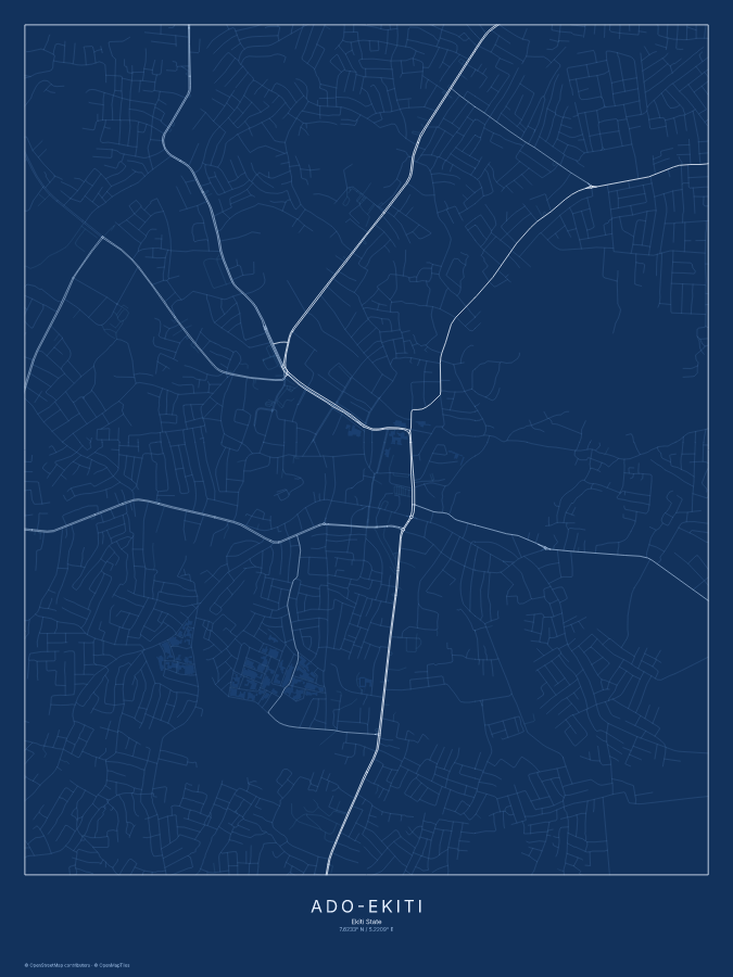 Ado-Ekiti map poster, blueprint style