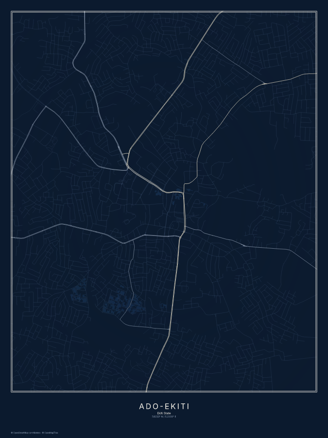 Ado-Ekiti map poster, midnight style