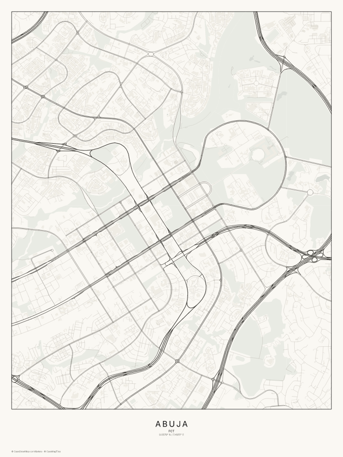 Abuja map poster, classic style