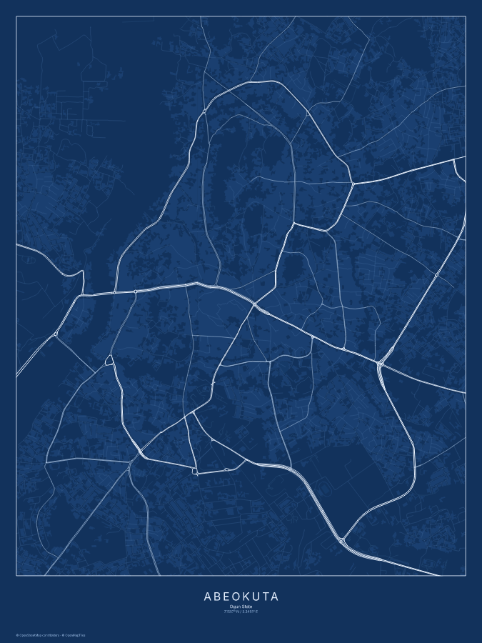 Abeokuta map poster, blueprint style
