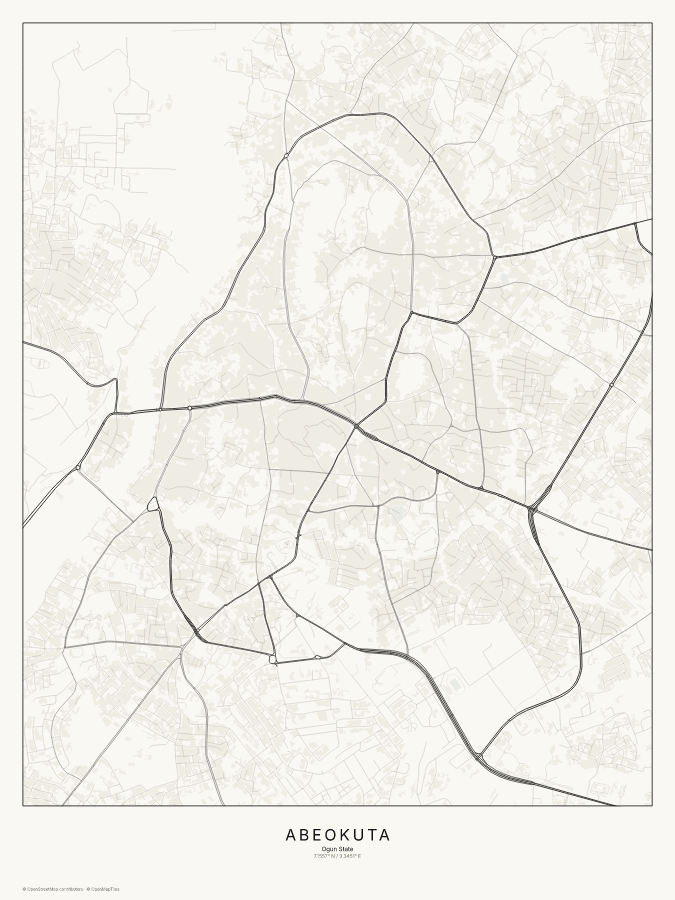 Abeokuta map poster, classic style
