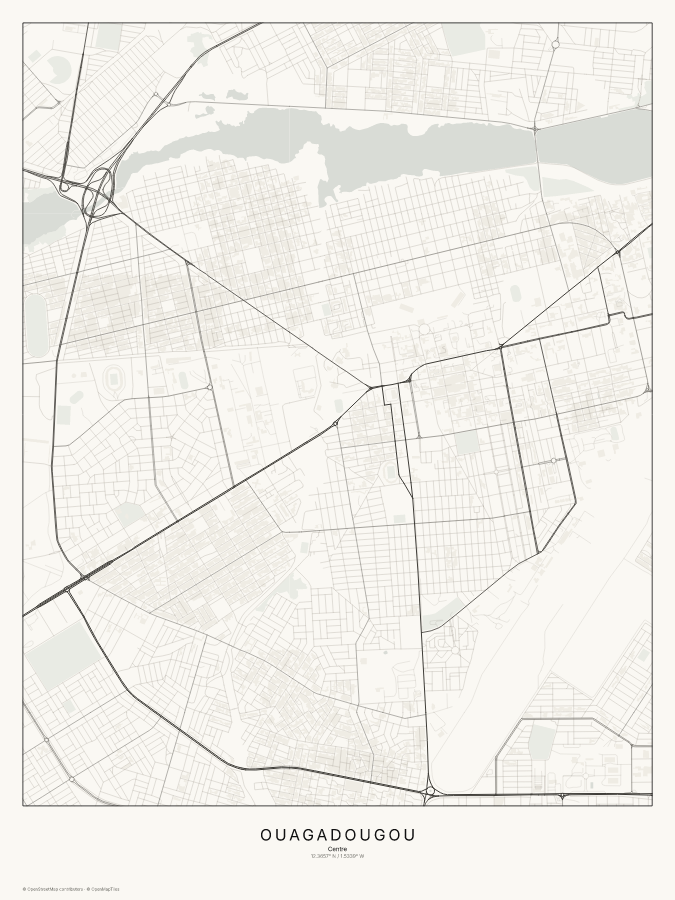 Ouagadougou map poster, classic style