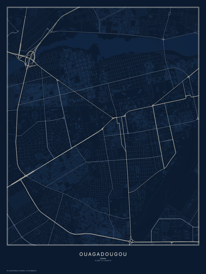 Ouagadougou map poster, midnight style