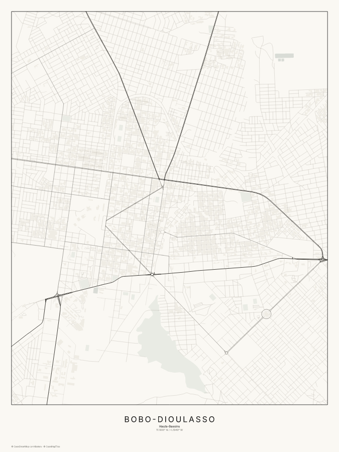 Bobo-Dioulasso map poster, classic style