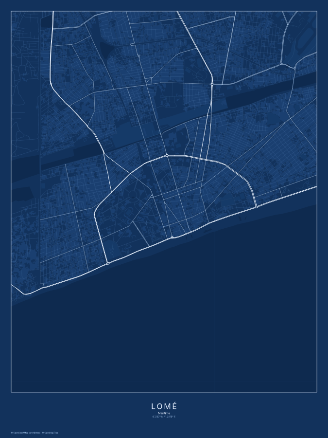 Lomé map poster, blueprint style