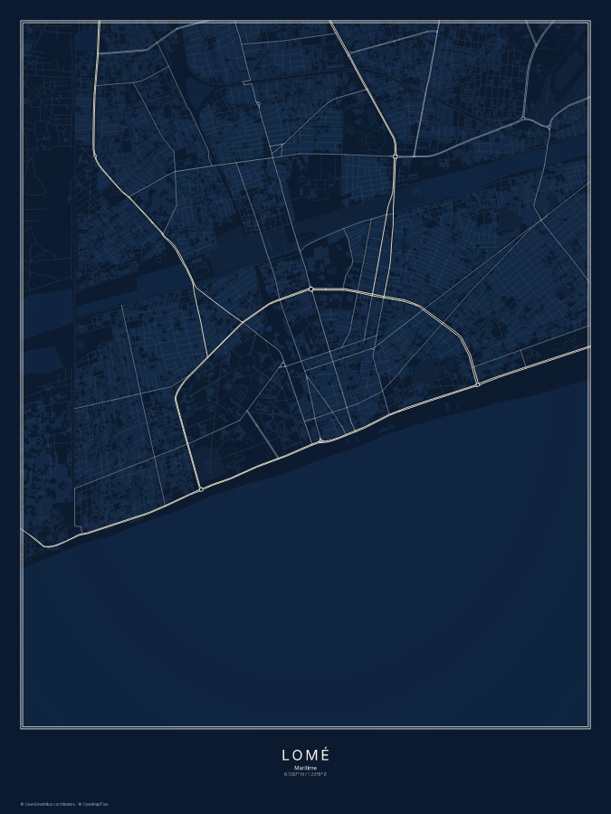 Lomé map poster, midnight style