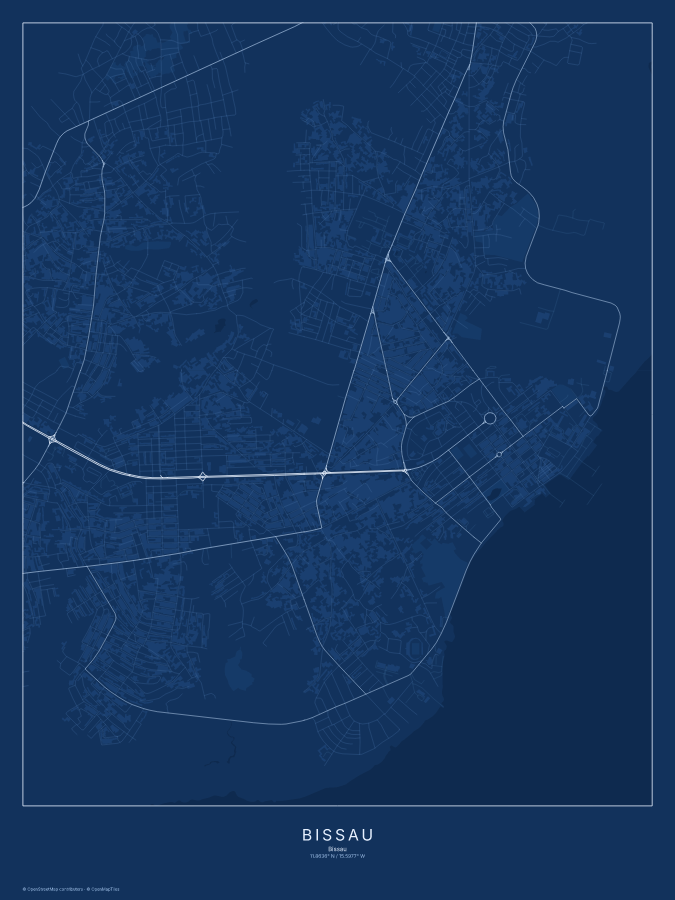 Bissau map poster, blueprint style