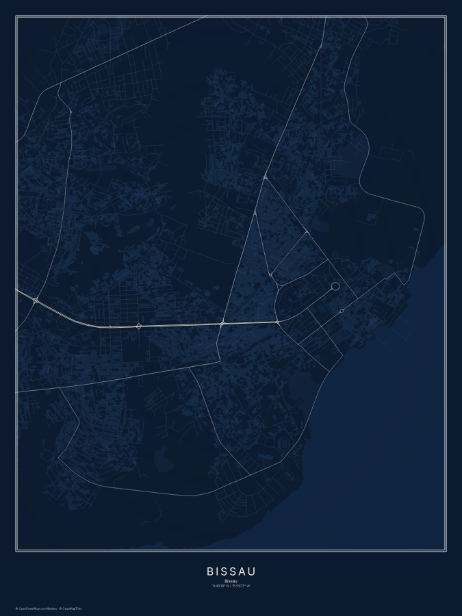 Bissau map poster, midnight style