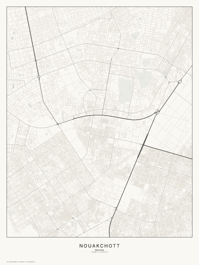 Nouakchott map poster, classic style