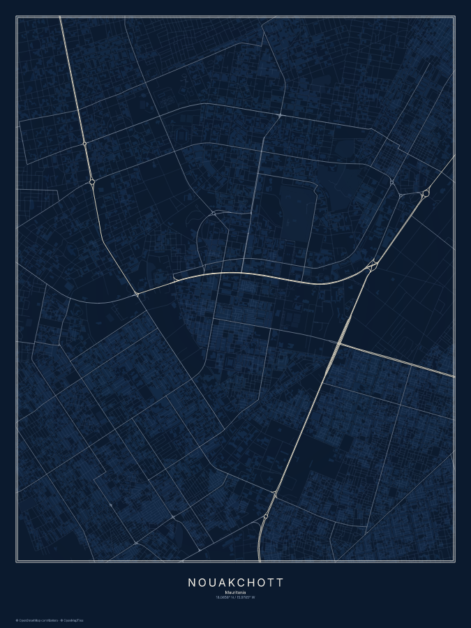 Nouakchott map poster, midnight style