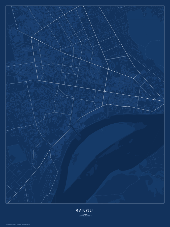 Bangui map poster, blueprint style