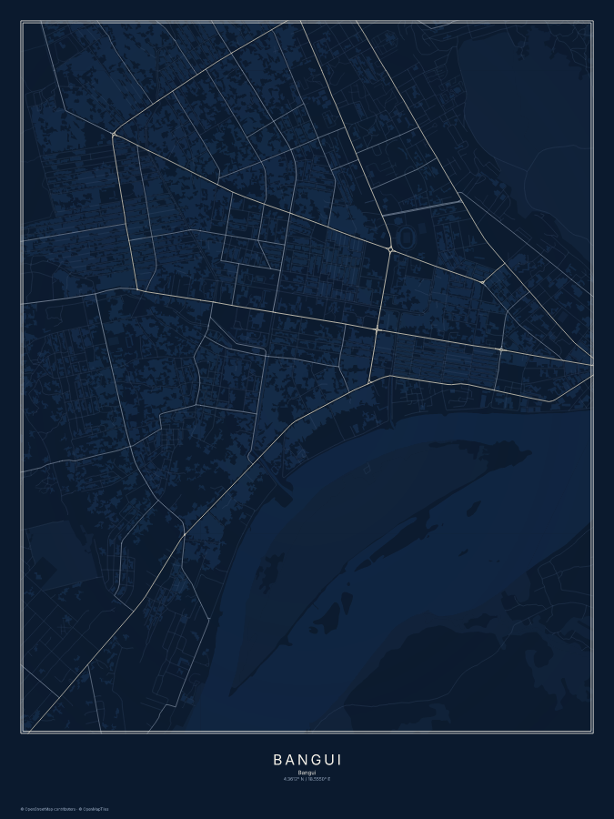 Bangui map poster, midnight style