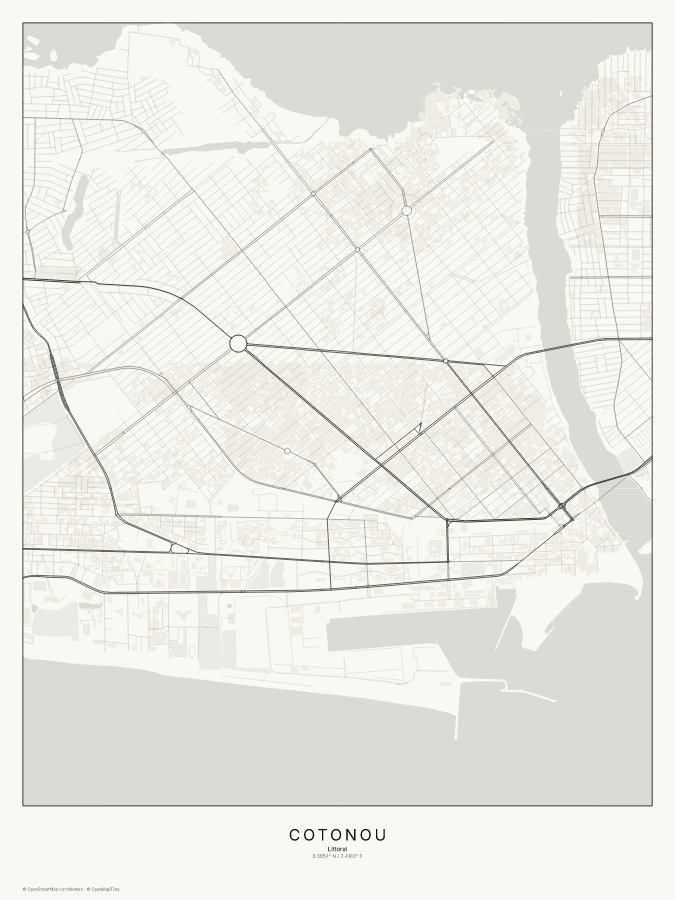 Cotonou map poster, classic style
