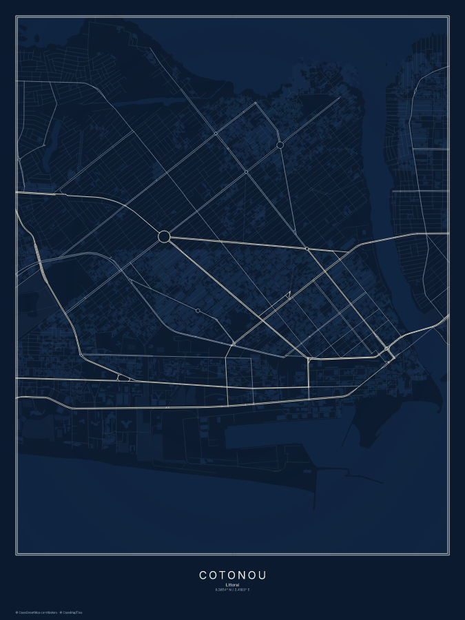 Cotonou map poster, midnight style