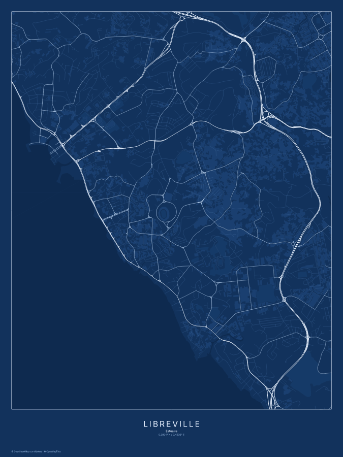 Libreville map poster, blueprint style