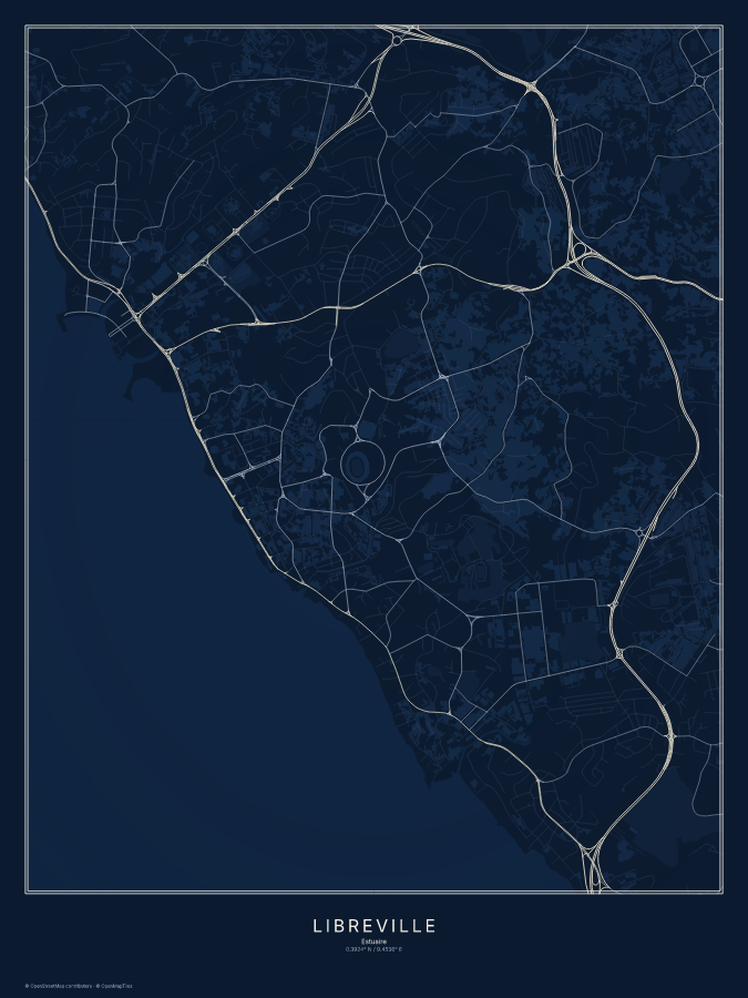 Libreville map poster, midnight style