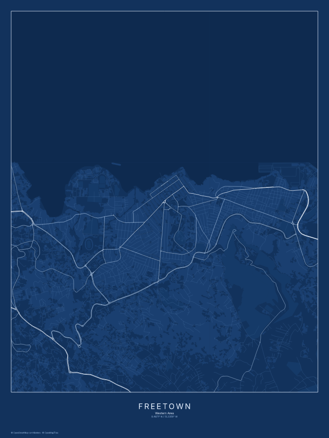 Freetown map poster, blueprint style