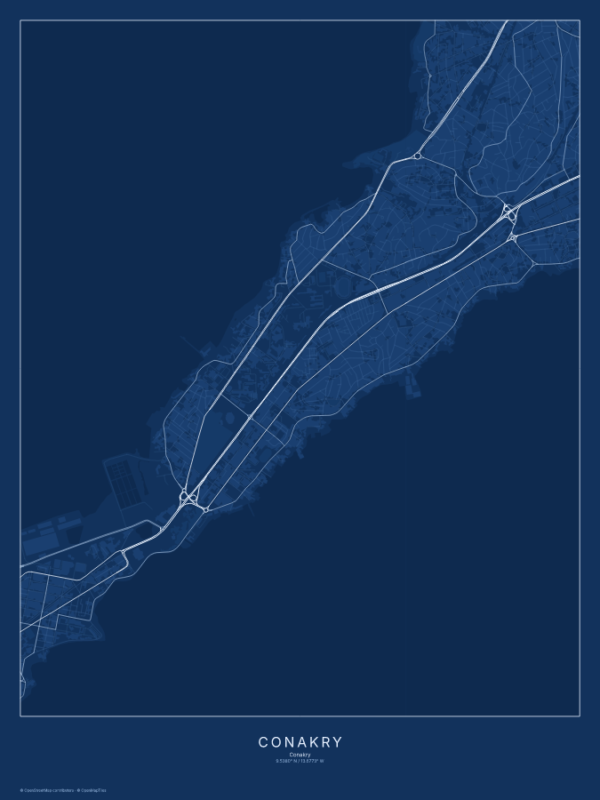 Conakry map poster, blueprint style