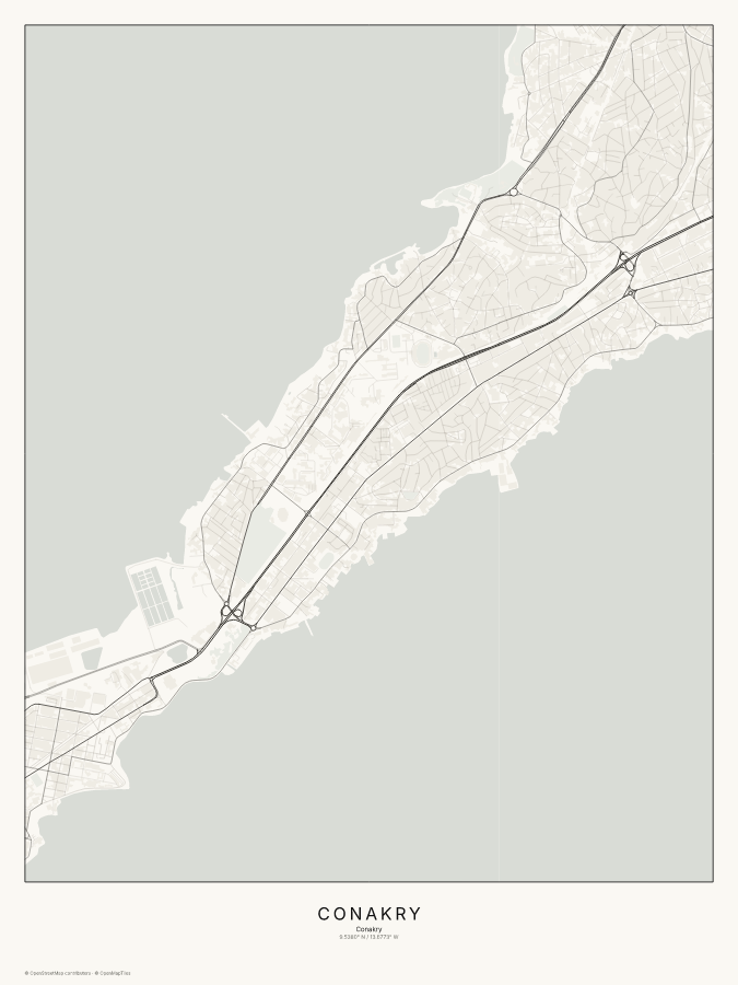 Conakry map poster, classic style