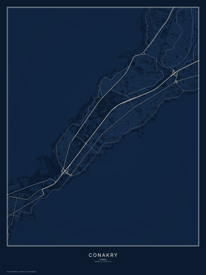 Conakry map poster, midnight style