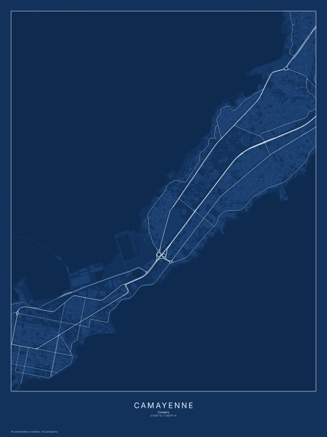 Camayenne map poster, blueprint style