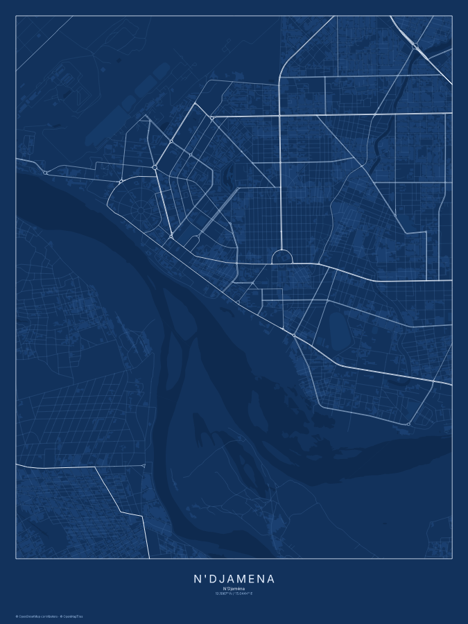 N'Djamena map poster, blueprint style