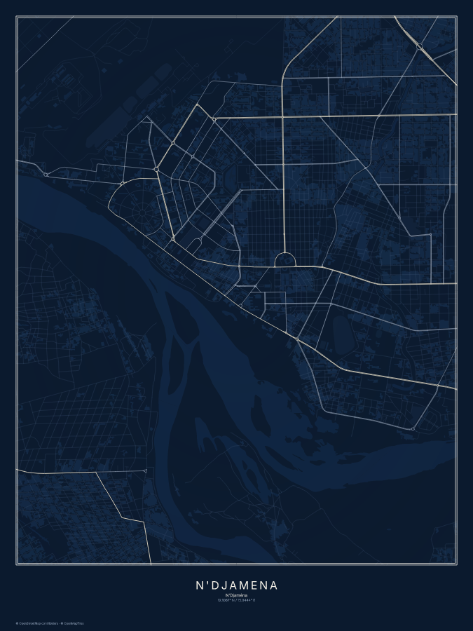 N'Djamena map poster, midnight style