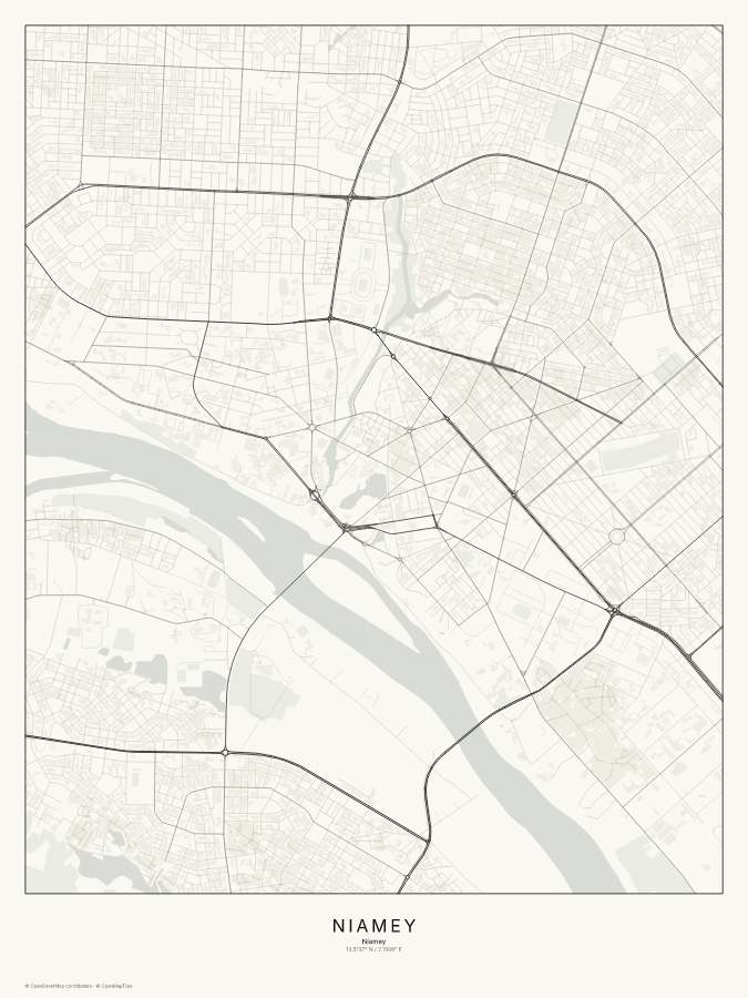Niamey map poster, classic style