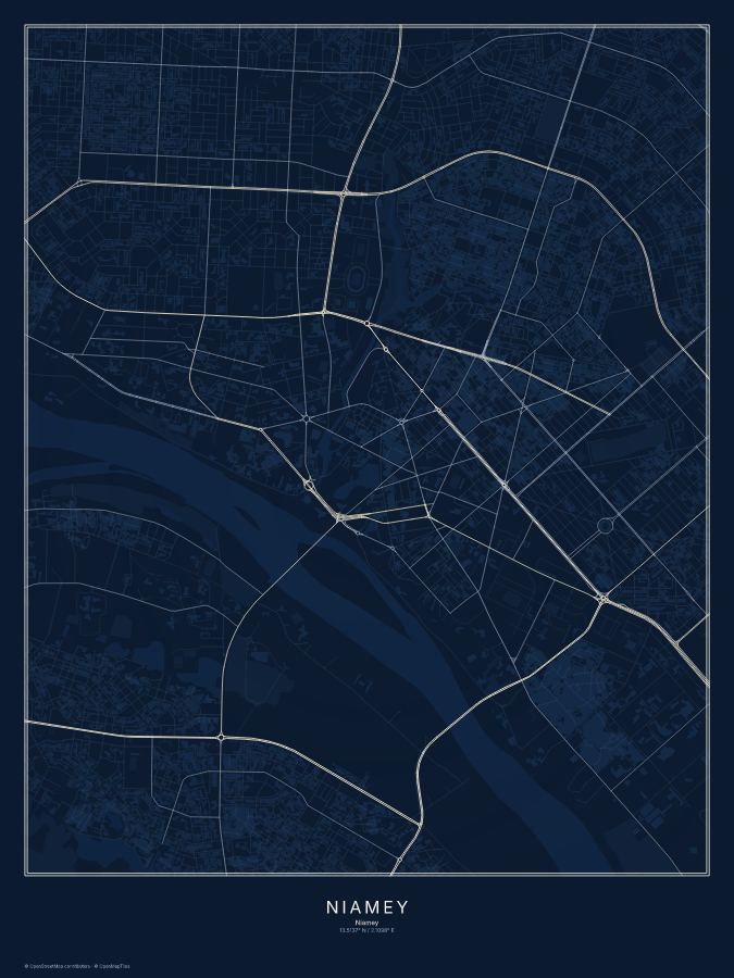 Niamey map poster, midnight style