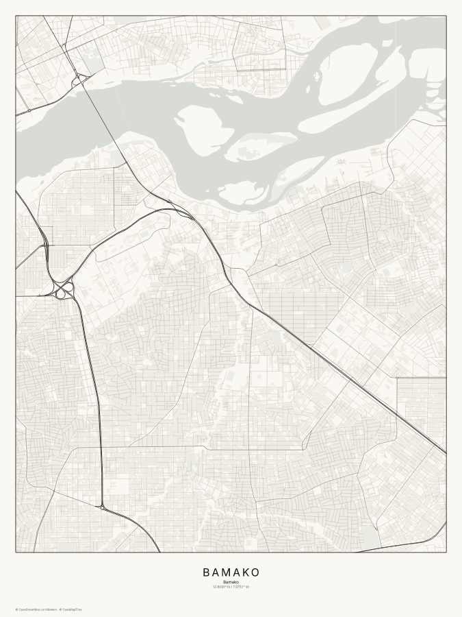 Bamako map poster, classic style