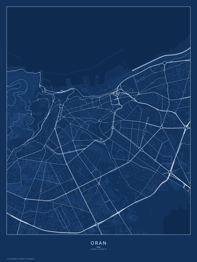 Oran map poster, blueprint style