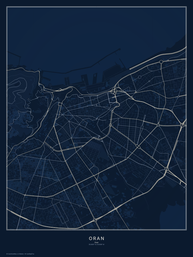 Oran map poster, midnight style