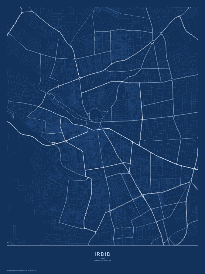 Irbid map poster, blueprint style