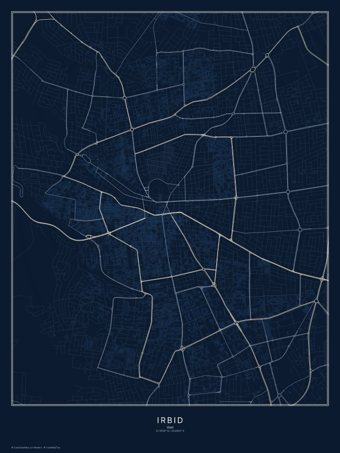 Irbid map poster, midnight style