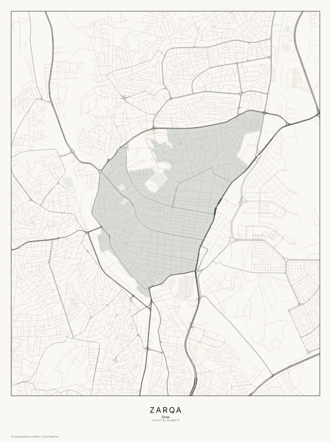 Zarqa map poster, classic style