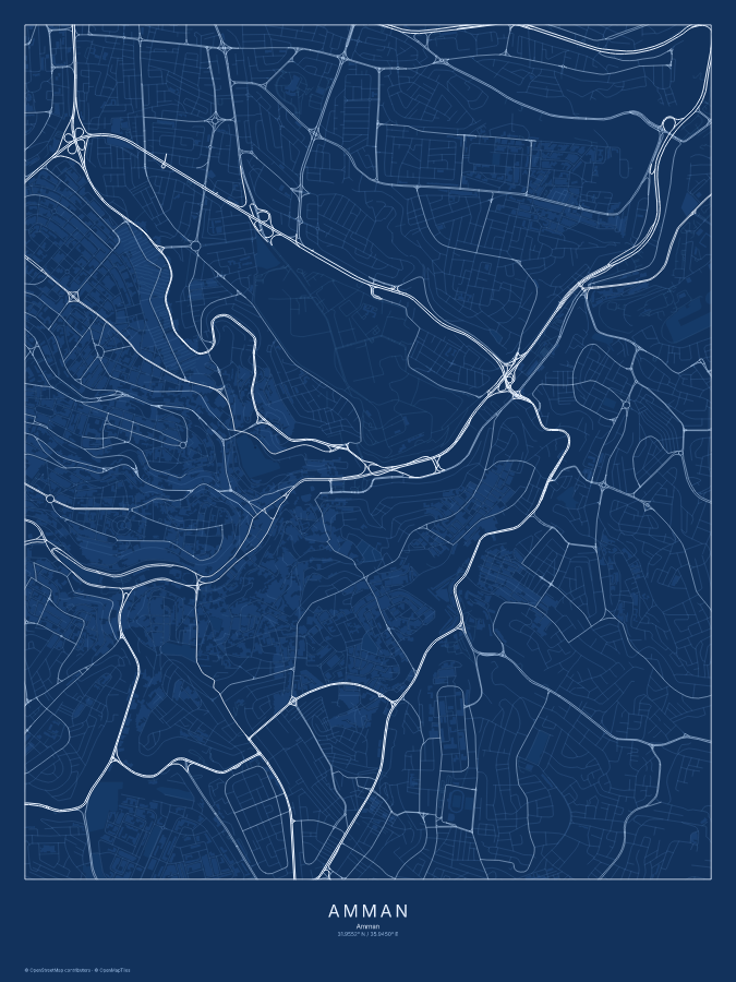 Amman map poster, blueprint style