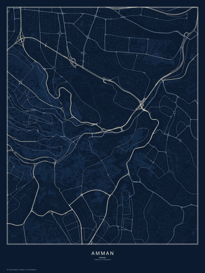 Amman map poster, midnight style