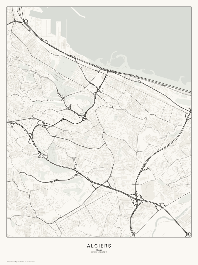 Algiers map poster, classic style