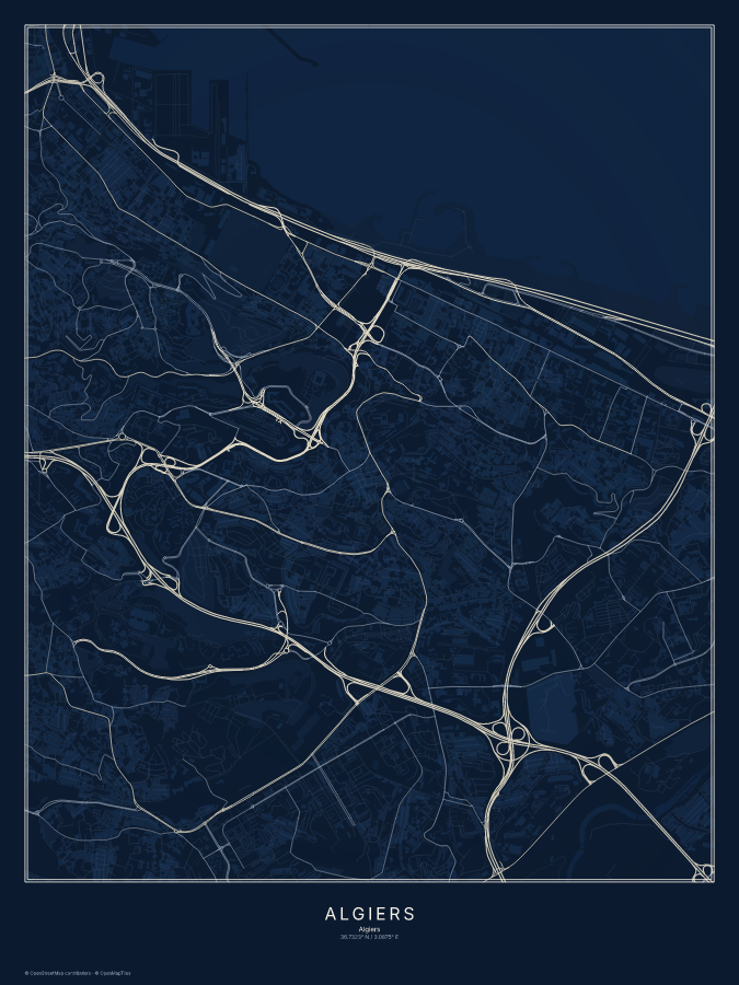 Algiers map poster, midnight style