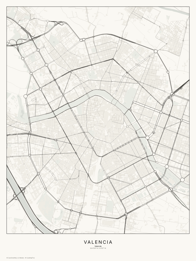 Valencia map poster, classic style